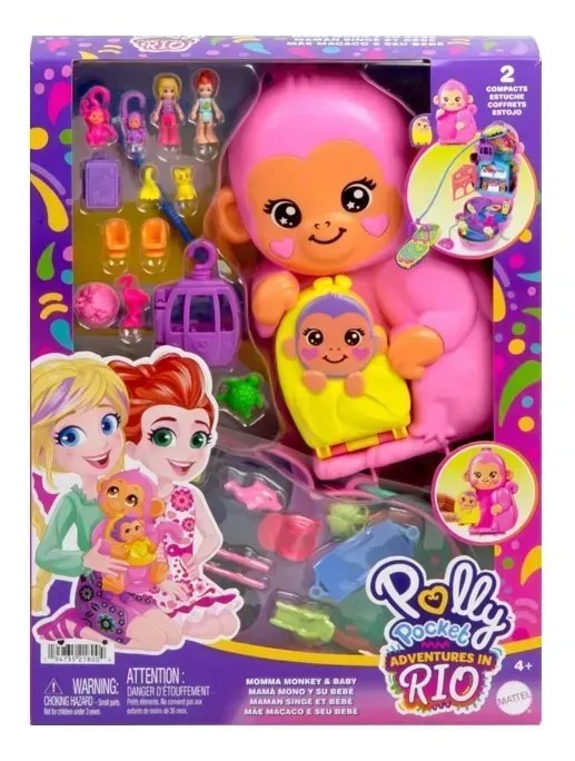 Playset Polly Pocket Mãe e Bebê Macaco - Mattel